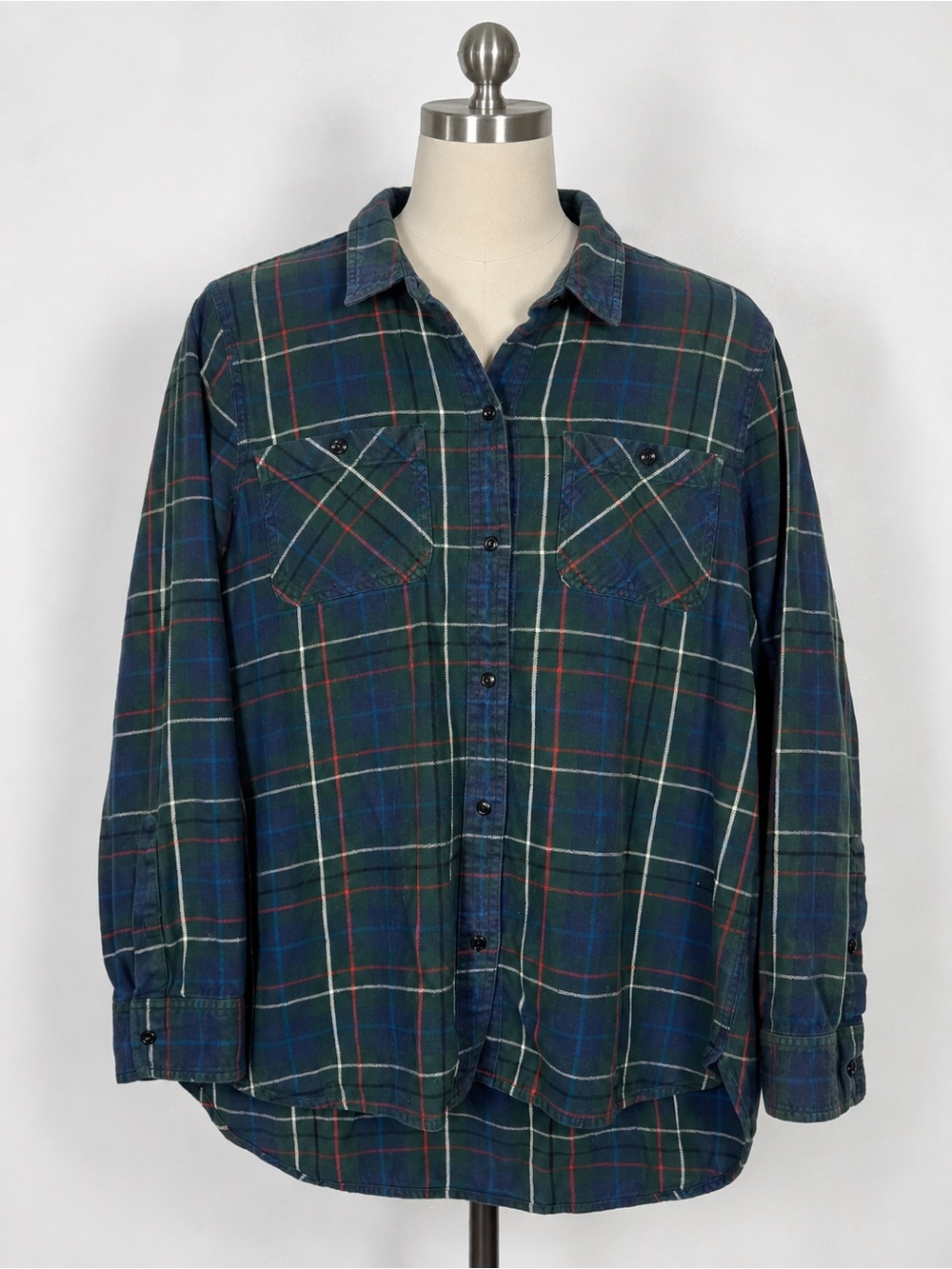Madewell Women's Flannel Shirt Size M Blue Green Gorpcore Cabincore Fall Yoke